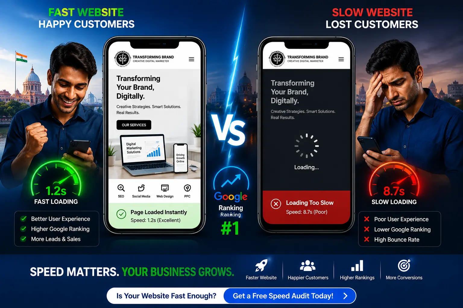 Fast vs slow website performance impact on SEO by best digital marketing agency in Patna